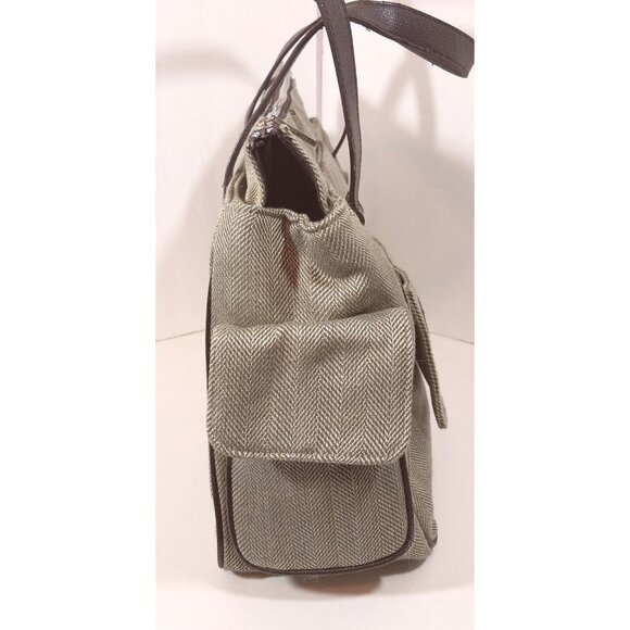 Bath Body Works Tote Khaki Green Tweed Herringbone Travel Bag Luggage Weekender - Picture 5 of 9